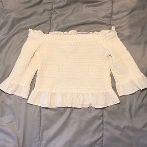 White strapless lace crop top